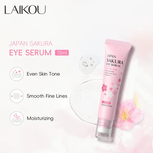 Imagen 2 del producto LAIKOU Sakura crema antiarrugas para ojos con bola de rodillo de secado rápido hidratante ácido hialurónico suero refrescante para ojos 15ml
