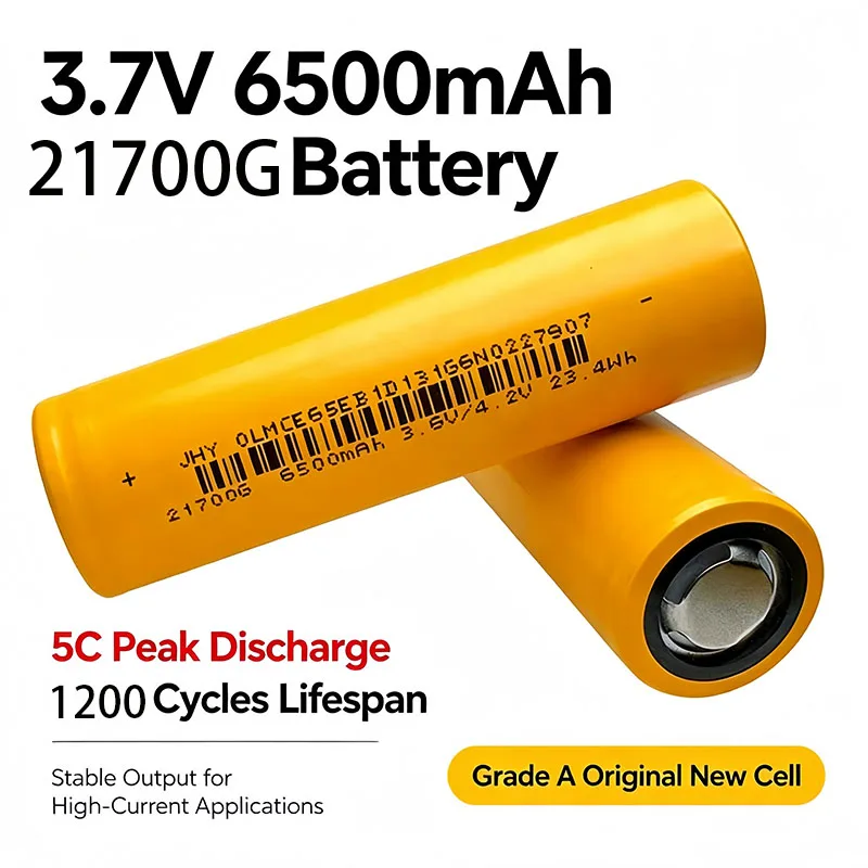 Grade A New 21700 3.7V 6500mAh 1200 Cycles Lithium-Ion Battery with Large Capacity and High Power Peak 5C Rechargeable Battery
