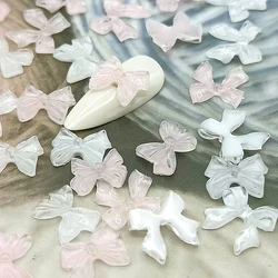 50PCS Ice Transparent Ribbon Bow Tie 3D Nail Art Charms Supplies Bowknot Accessories Parts For Nails Decoration Design Material