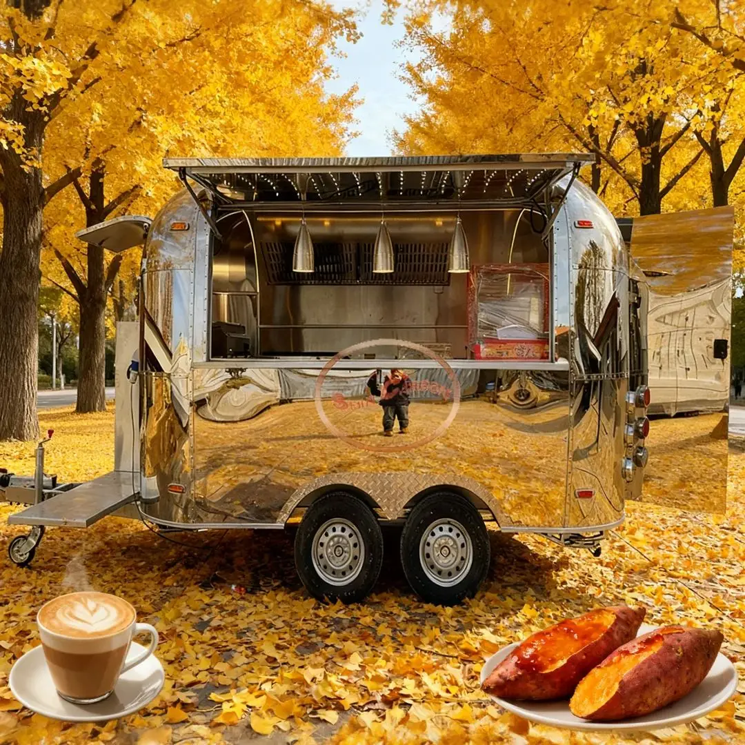 Commercial Mobile Food Trailer Stainless Steel Catering Truck Kitchen Equipment with Sink And Storage for Business Use