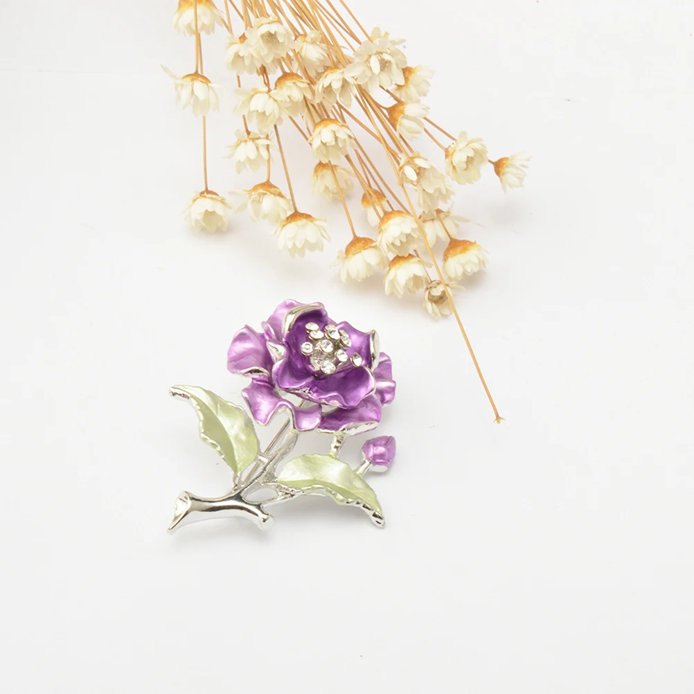 

Elegant Flower Brooch Pin Alloy Imitation Glitter Crystal Women Jewelry Gift Purple Wedding Party Prom Valentine