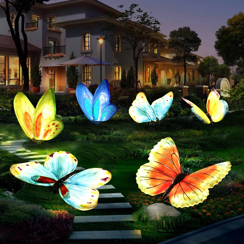 Garden ornament simulation luminous butterfly sculpture outdoor garden landscape lawn light decoration park luminous sketch