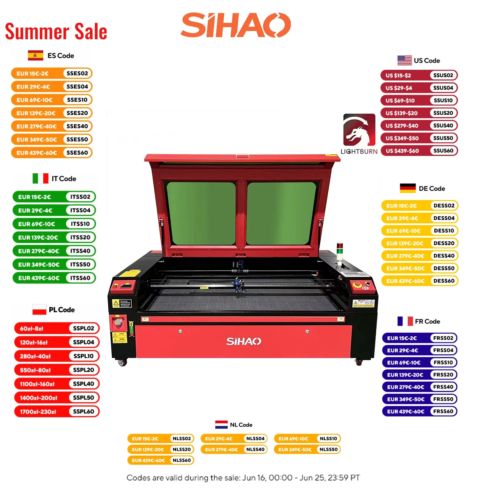 

Sihao 60W/100W Laser Engraver CO2 Laser Engraving Machine for Fabric Wood Leather Acrylic Digital Engraving Carving Print Tools