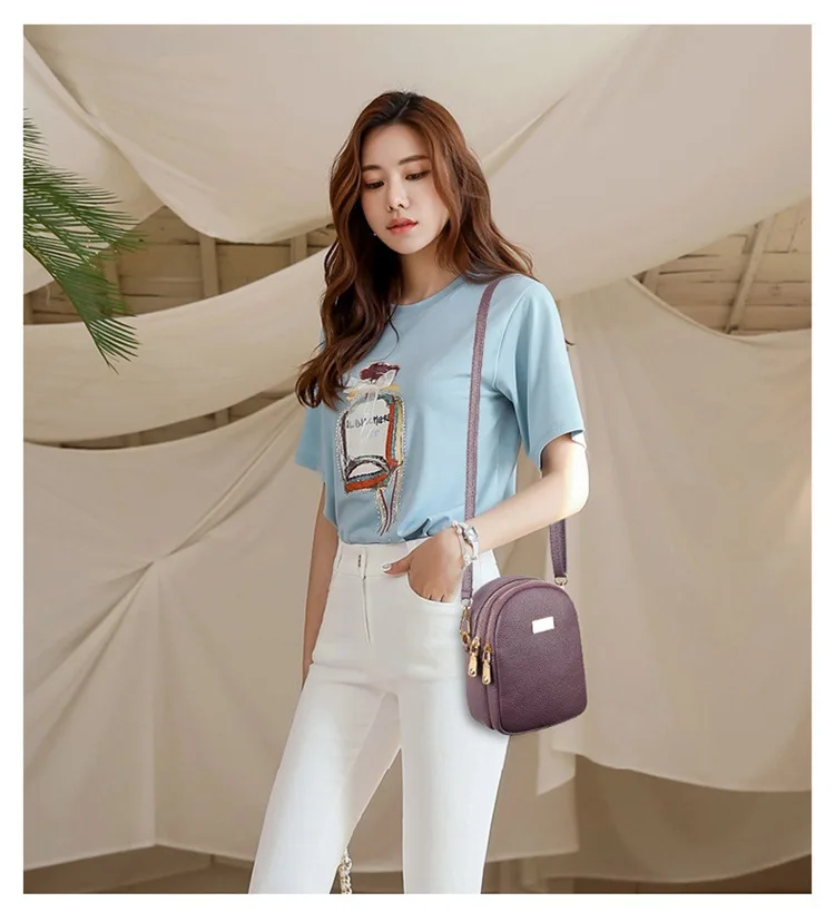 New One Shoulder Messenger Fashion Canvas Bag Large Capacity Mobile Phone Bag Soft Leather Multi-layer Crossbody Bag Small Bag