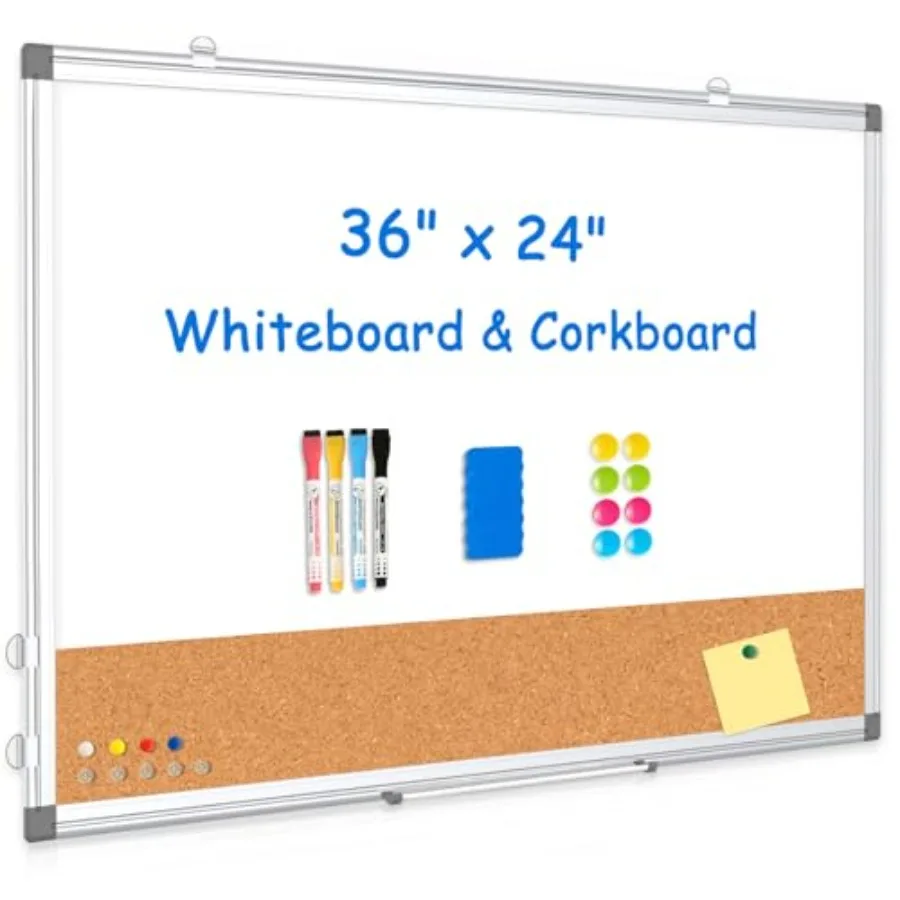 

Cork Board Combo for Wall 36" x 24" Double-Sided Large Dry Erase Combination Hanging Wall Mount Bulletin Board with Aluminum Fr