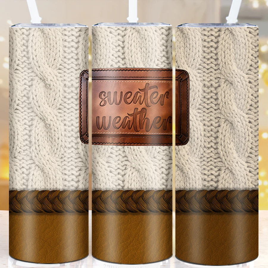 1Pc 3D Print Sweater 20oz Party Tumbler Straw Lid Stainless Steel Water Mugs Outdoor Winter Holiday Insulated Mugs Gift For Her