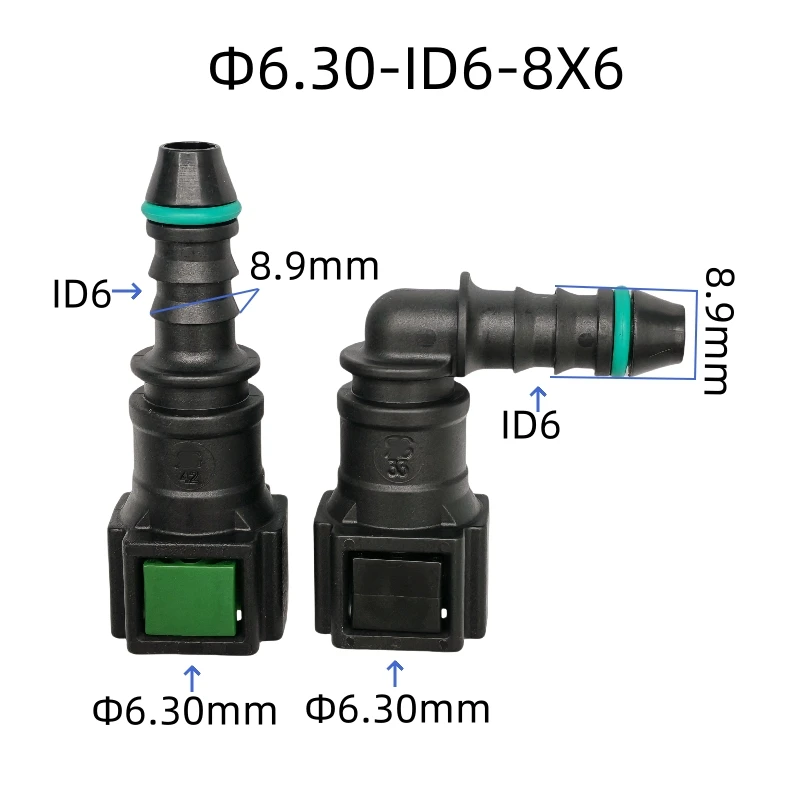 

6.30mm ID6 auto Fuel line quick connector with 180 and 90 degree SAE fuel pipe fittings female joint 2PCS a lot