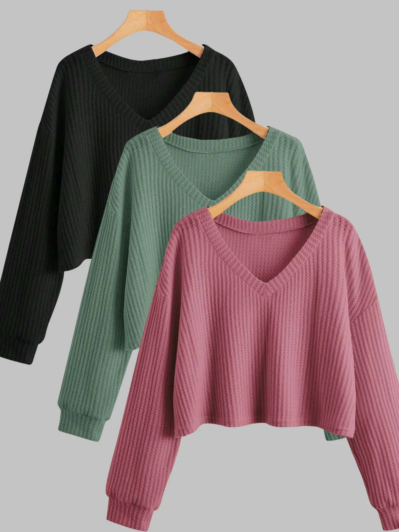 

New casual drop shoulder loose sweatshirt with jacquard fabric plus size women's top three-piece set