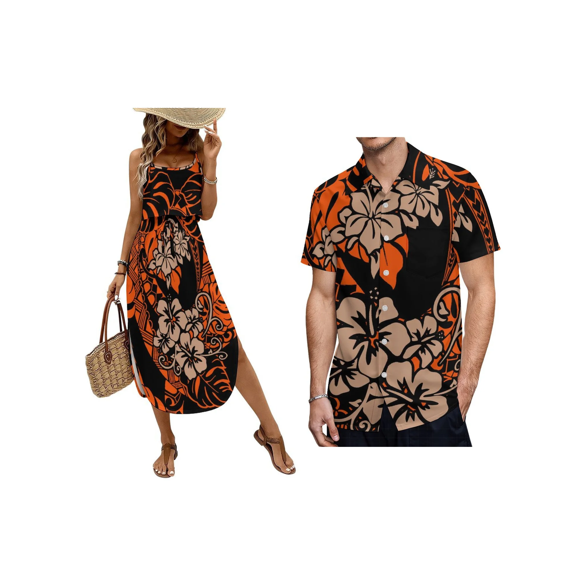Custom Hawaii Polynesian Tribal Print Plus Size Sleeveless Side Split Summer Dress Women Vacation Style Sling Strap Dress