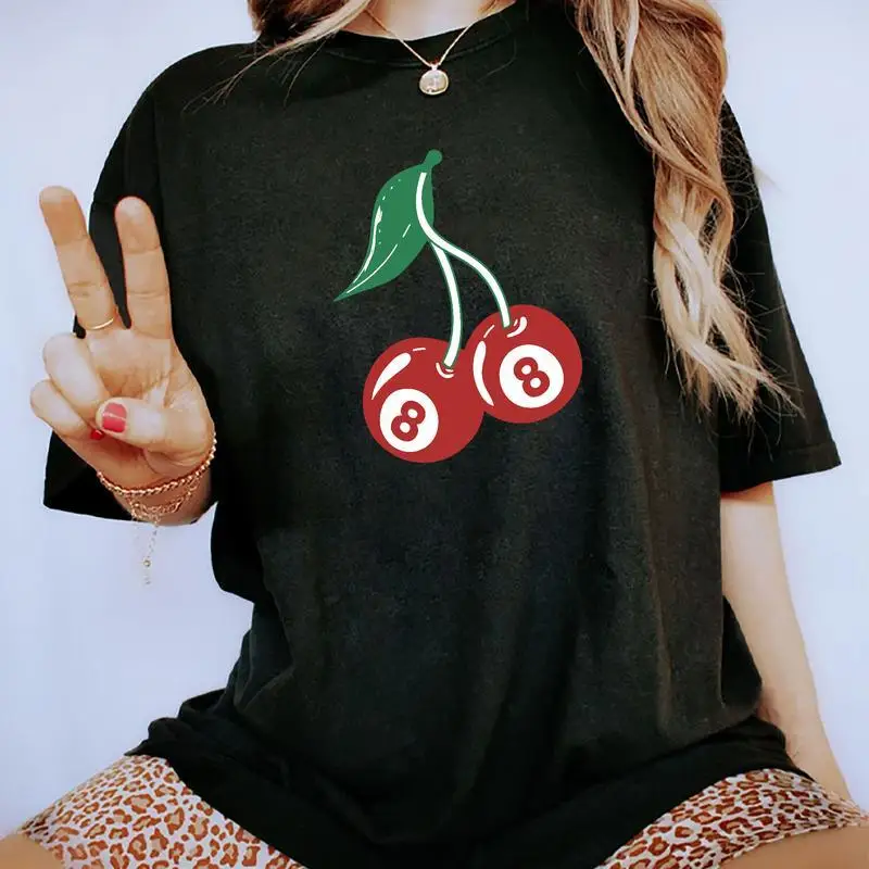 

Cherry 8 Ball Shirt Vintage, Retro Billiard Lovers Oversized Shirt, Y2k Cherry 90s Graphic Printed Tee, Cherry T-Shirts