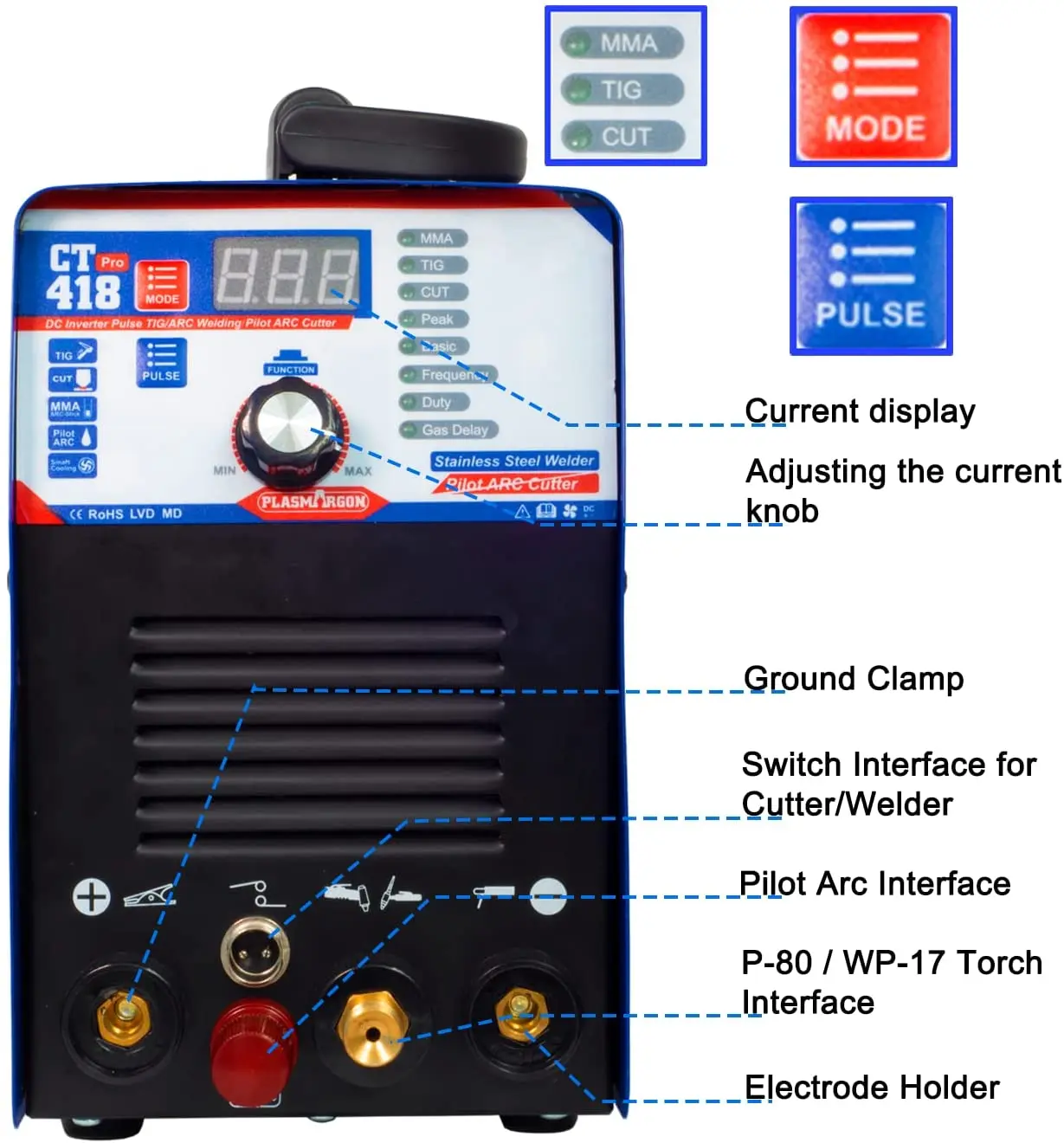 PLASMARGON 4 in 1 Plasma Cutter TIG Welding Machine Non-Touch Pilot Arc Cutter DC Inverter MMA Tig Pulse combo Welding Machine