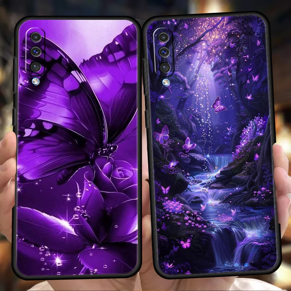 Phone Case for Samsung Galaxy A56 A36 A26 A06 A16 A24 A36 A54 A14 A42 A22 A20 A12 A10 5G Soft TPU Shell Art Purple Butterfly Bag