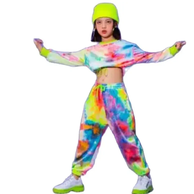 

1set/lot creative style children camouflage jazz costumes girl fashion top and long pants hip hop set