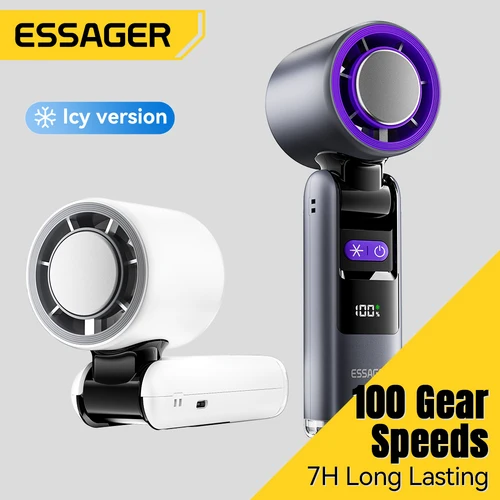 Essager-ventilador de mano con pantalla Digital de 100 velocidades, miniventilador de escritorio plegable con linterna, refrigeración, carga tipo C, portátil