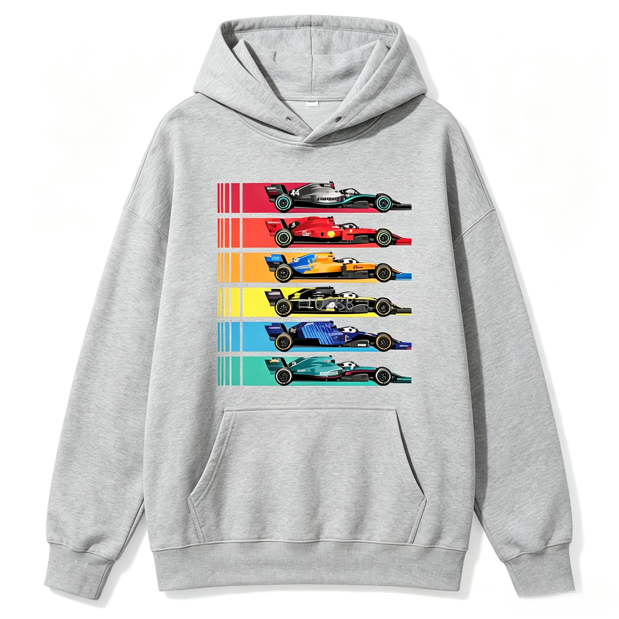 Racing Car Collection Graphic Pullover Hoodie Unisex O‑Neck Pocket Fleece Hoody Race Vehicle Print Casual Top