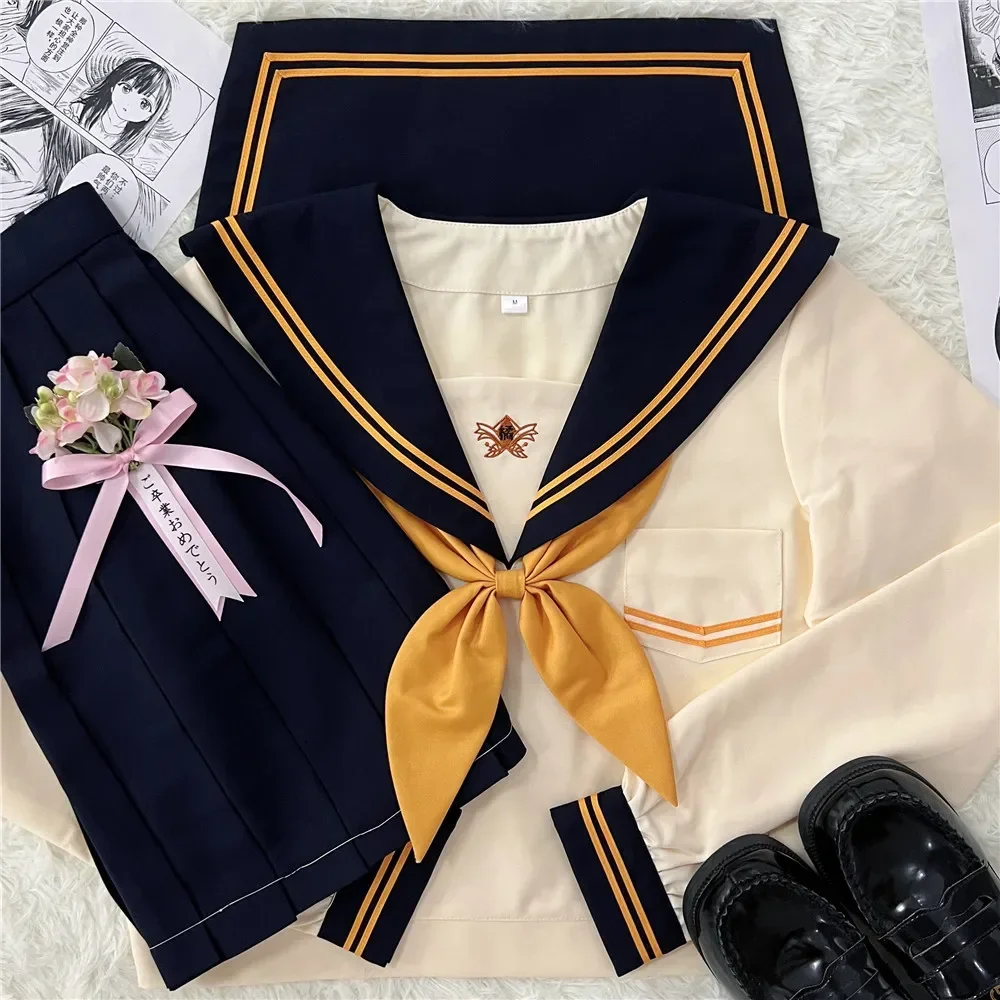 Japan School Uniforms Korean Sailor Suit Jk Uniforms College Middle School Uniform for Girl Student Light Yellow Costume Seifuku