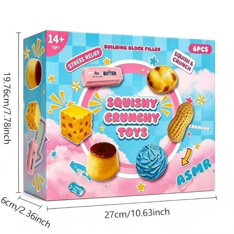 6-Piece Random Crispy Soft Stress Relief Toy Set, Asmr Squeezing Sensory Relaxation, Party Gifts, Novelty Presents Crunchy