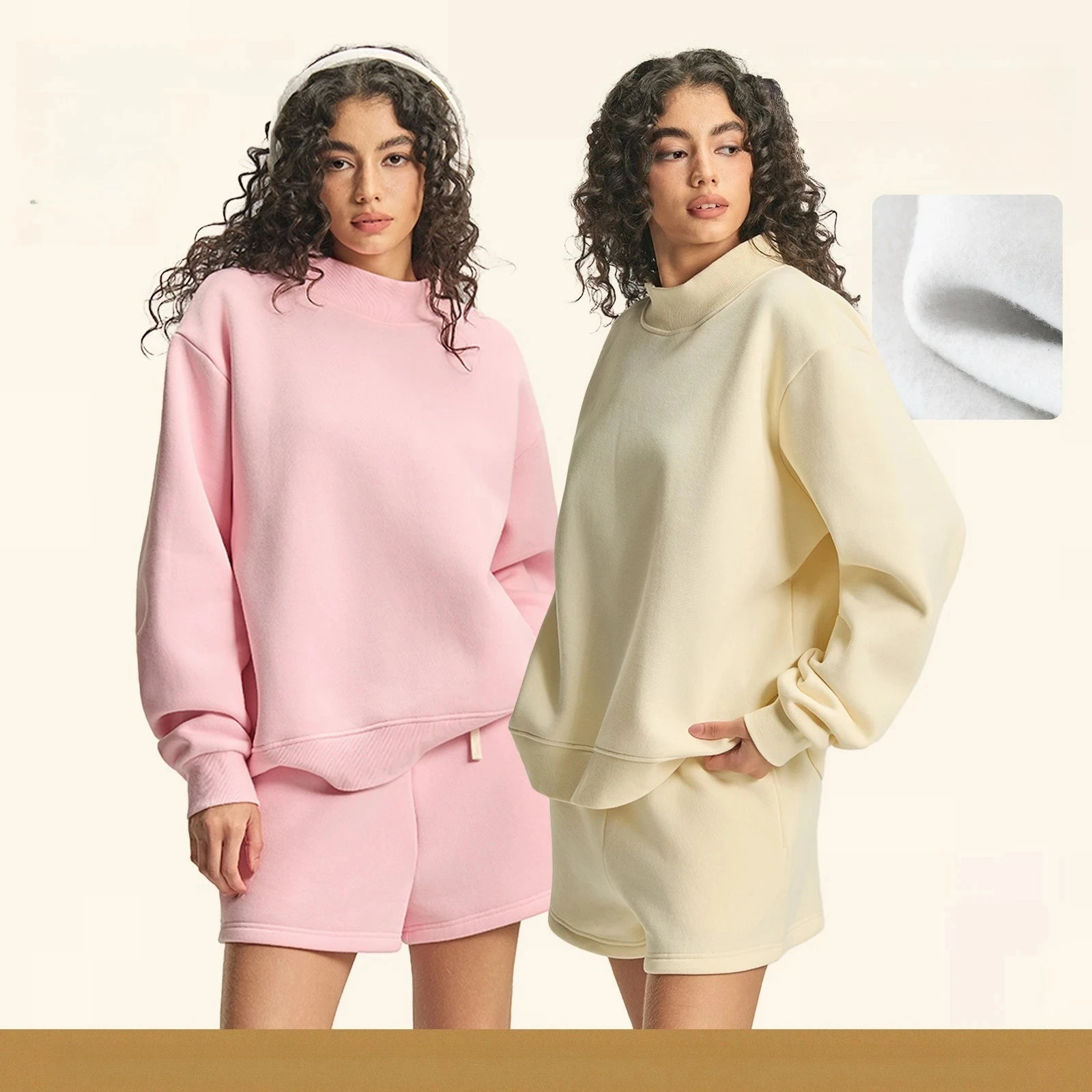 Winter - American Casual Oversized Sweatshirt + Shorts Colorful Palette Ultra-Soft Fabric Cozy Women's Fleece-Lined Set for Fall
