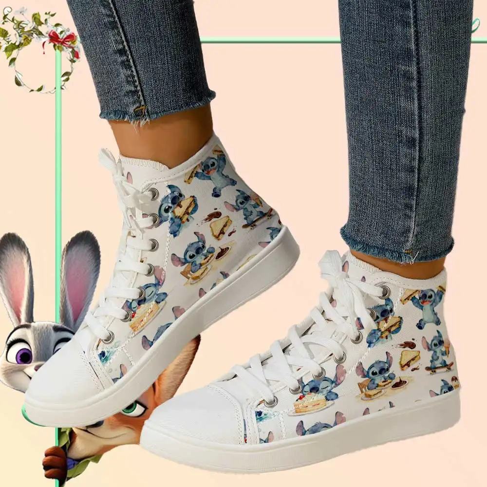 

Оригинальные высокие кеды Disney Stitch из канваса, с мягкой поверхностью, дышащие, повседневные.