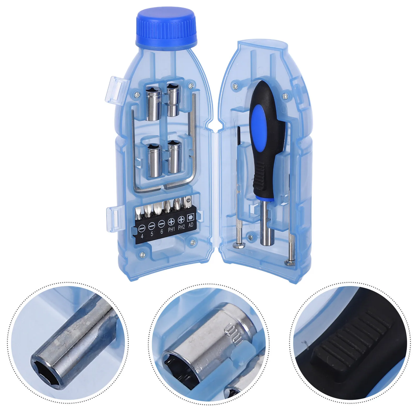 

1Set Bottle-Shaped Screwdriver Tool Set Ergonomic Compact Design Household Repair Kit Multifunctional Portable Transparent Case