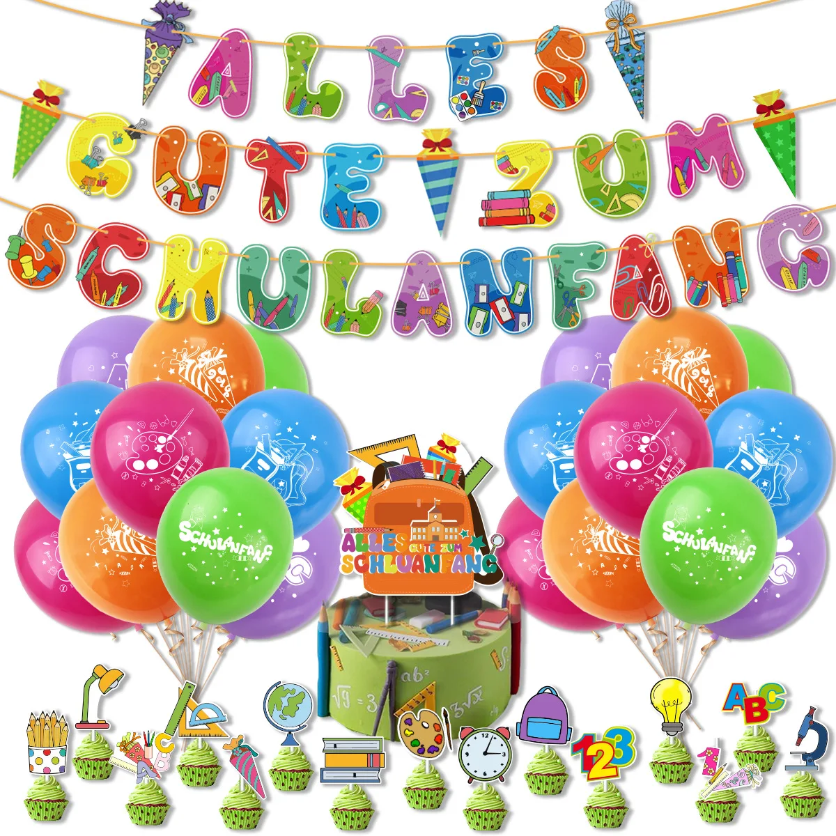 Deutsch Zurück Zu Schule Party Dekoration Banner Kuchen Topper Cupcake Topper Ballon Party Dekoration Alles Gute Zum Schulanfang