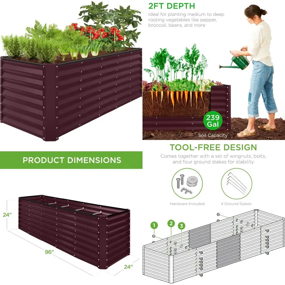 

Raised Outdoor Metal Garden Bed, 8x2x2ft, Perfect for Herbs, Flowers, Deep Root Vegetables, Rectangular Planter Box