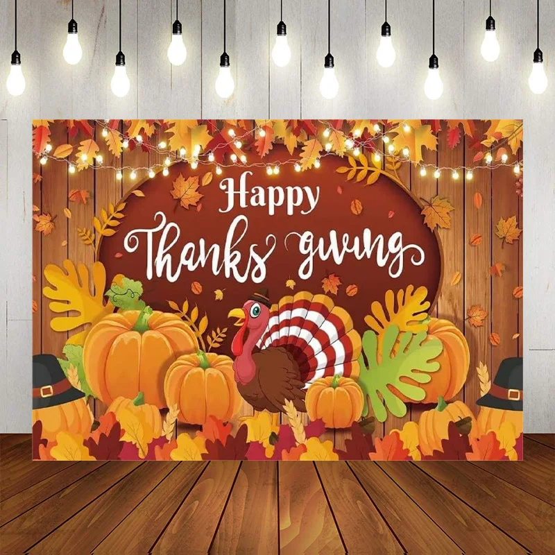 Thanksgiving Day Banner Decorations Backdrop Turkey Pumpkin Maple Leaves Yard Sign Harvest Photographic Background Party Autumn