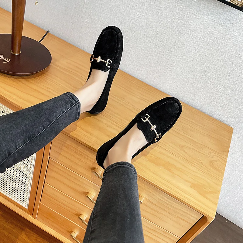 Genuine Cow leather mocasines women chains flats shoes ladies espadrilles slip on loafers metal decoration cowhide shoes woman