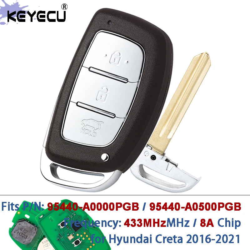

KEYECU 95440-A0000PGB 95440-A0500PGB 433 МГц 8A чип умный дистанционный ключ без ключа для Hyundai Creta 2016 2017 2018 2019 2020 2021