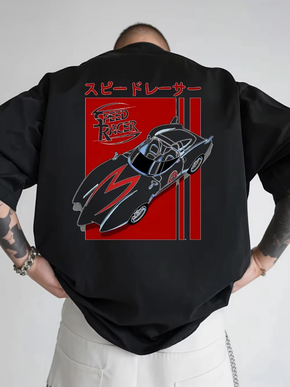 Vintage Cartoon Character Speed Racing Graphic T-shirt SPEED RACER Mach 5 Speed Racer Animation Summer Back Print Trendy Fashion