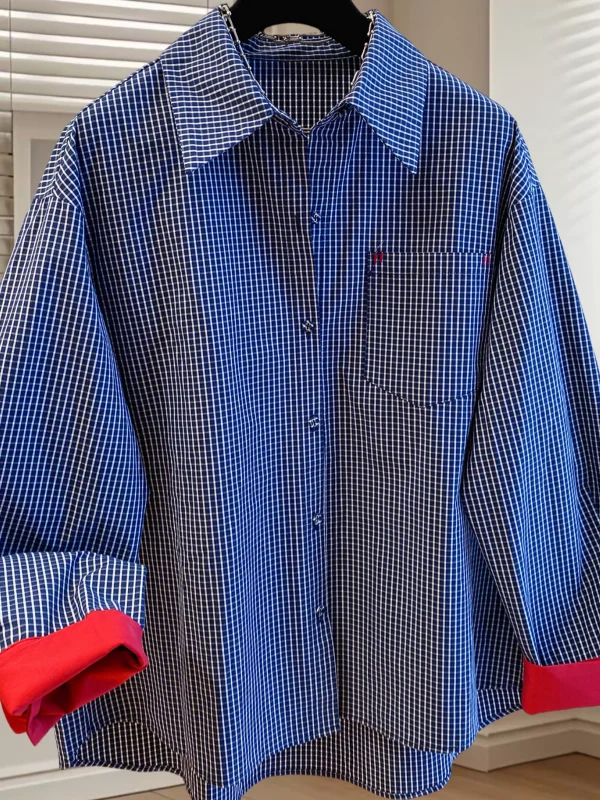 

Loose Casual Plaid irt Men's Women's Spring Autumn New Sle Large Size 35 Cotton Button up irt Lazy Sle Top