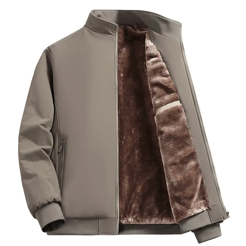 Autumn and Winter Fashion Solid Color Plus Plush Thick Warm Jacket For Men's Casual Loose Sports Plus Large Size High-end Jacket