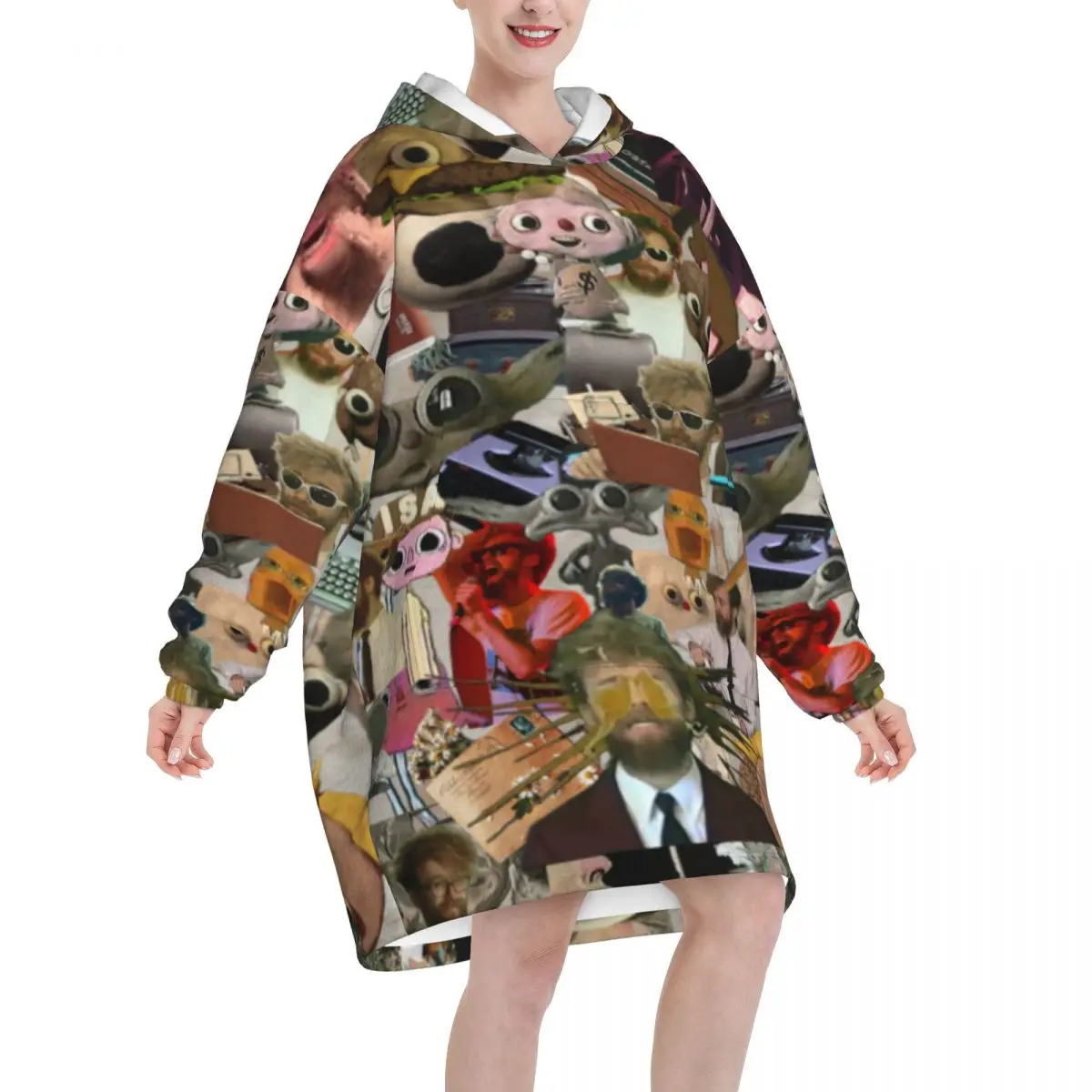 Jack Stauber Mix Wearable Blanket Hoodie for Women Men Oversized Sweatshirt Blanket with Pocket
