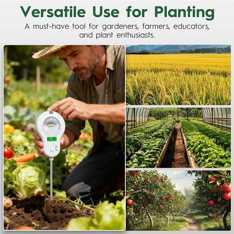 VEHO-Soil Test Kit-3-Pack Including Moisture, PH, Fertility, Sunlight Temp& Humidity Meter With LCD Display