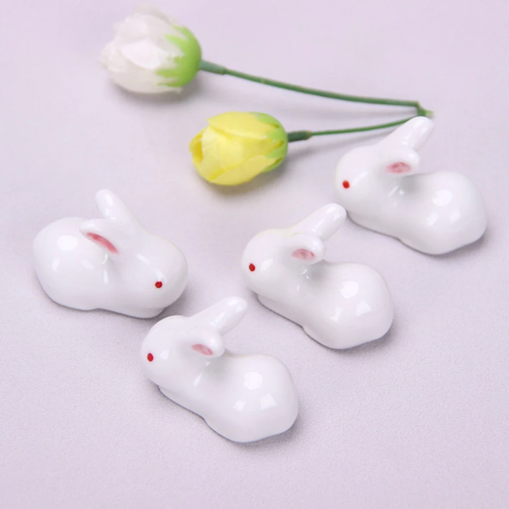 6 Pcs White Rabbit Ceramic naments Adorable Easter Gifts Chopsticks Holders Desk Decorations Tabletop Accessories Storage Racks
