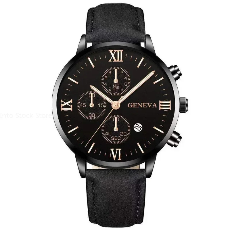 1PC Black Quartz Watch Men Roman Dial Watch Fashion Round Date Quartz Watch for Sports Relogios Masculino Relojes Para Hombres