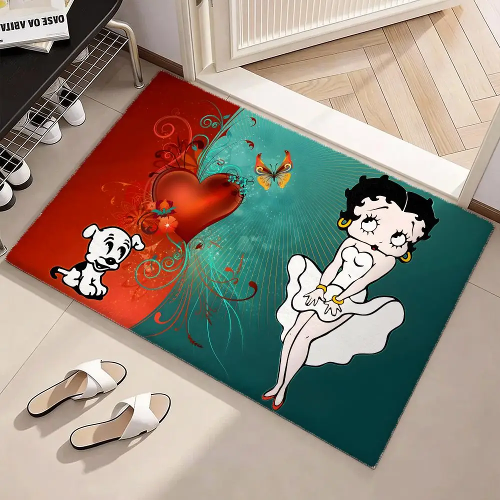 Cute B-Betty Boop Floor Mat Soft Flannel Non-Slip Door Mat - Thickened Rug for Living Room Home Decor