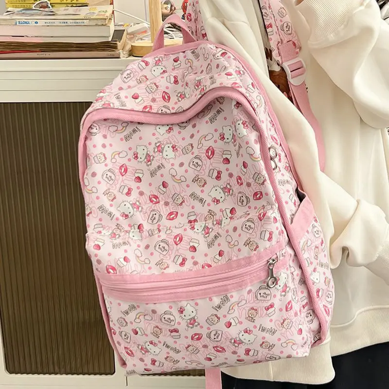 Fashion Backpack Hello Kitty Nylon Women Shoulder Bag Casual Large Capacity School Bag For Teenager Travel Rucksack