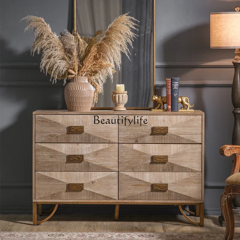 

FG10*American retro wabi-sabi wind solid wood nine-bucket cabinet log color storage cabinet