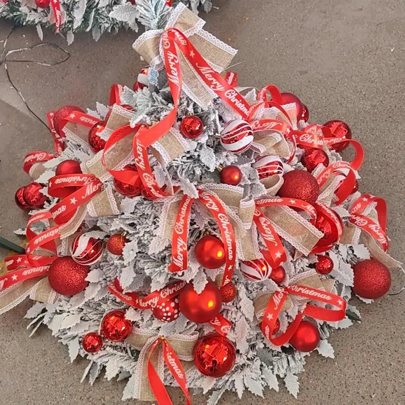 Folding Christmas tree 1.5m red flocked tree Retractable Christmas tree Christmas atmosphere decoration does not include lights