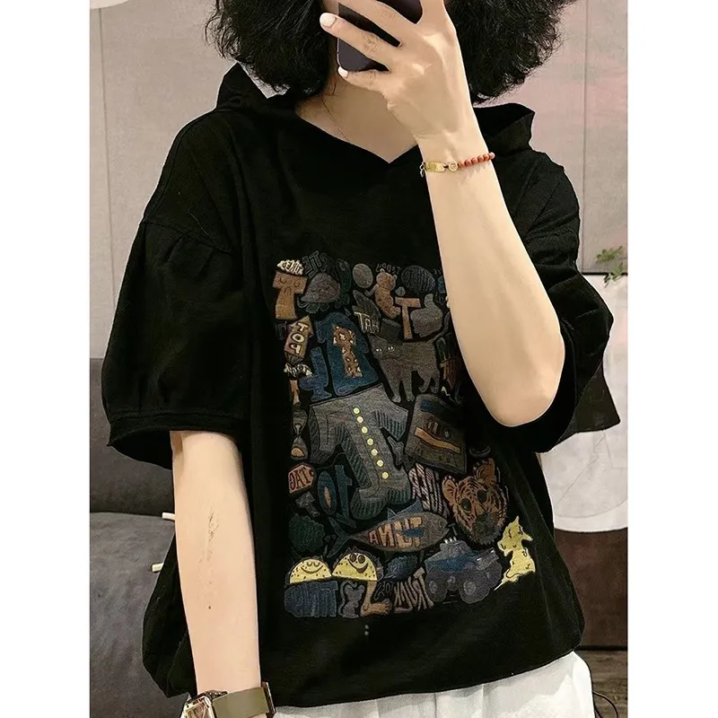 Imagem -03 - Verão Novas Artes Estilo Mulheres Manga Curta Solta T-shirt 100 Algodão All-matched Casual Imprimir Camiseta Femme Tops C921 2023