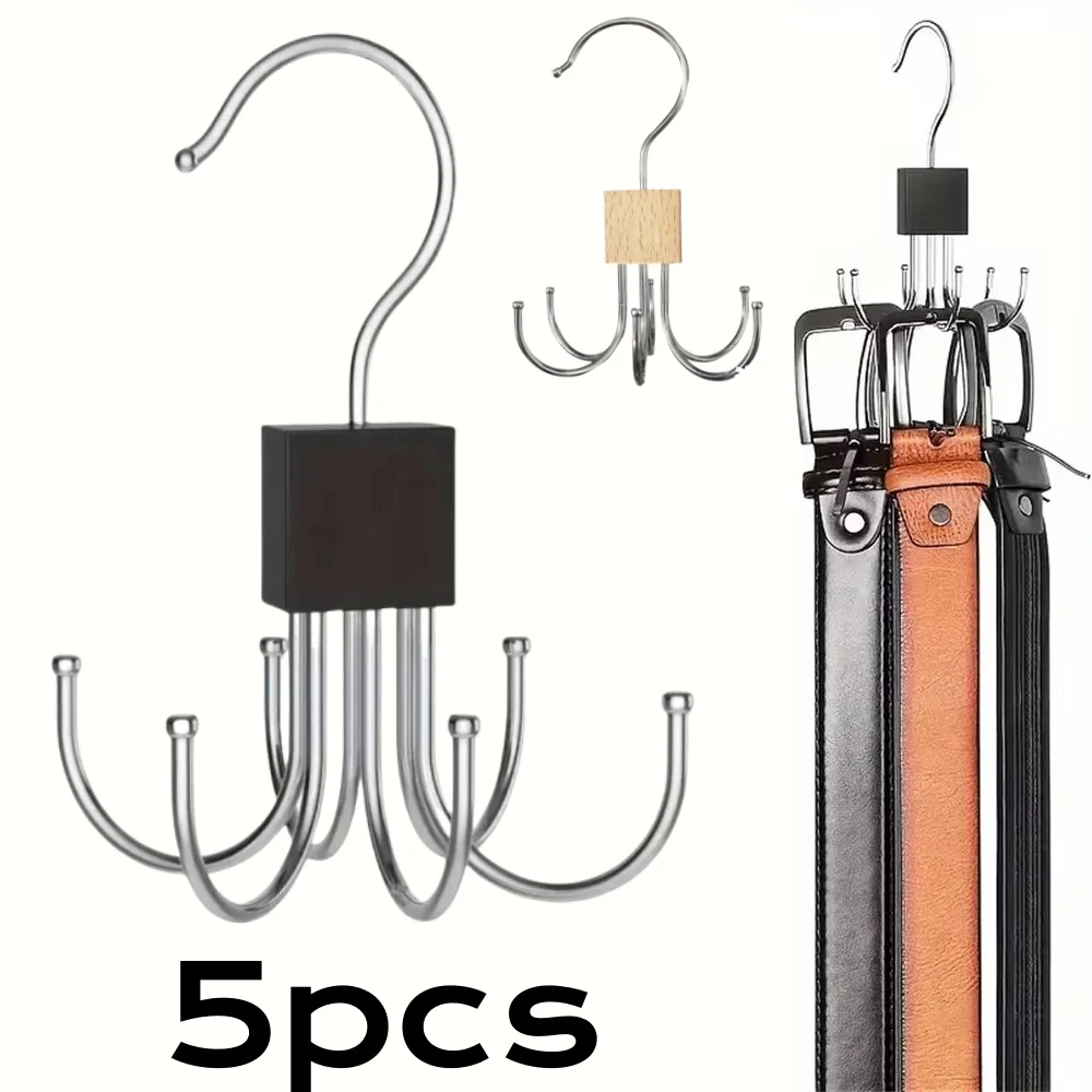 1/5 pièces 360 °   Porte-sacs rotatif multi-griffes en métal pour ceintures, organisateur en bois pour soutiens-gorge, cravates et accessoires de placard domestique