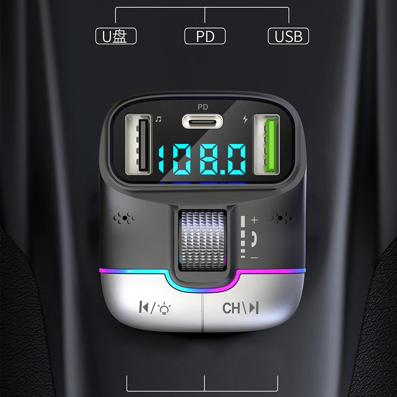 FM Transmitter Bluetooth Hands-Free Portable Car AUX Radio Modulator MP3 Player With Fast Charging Adapter Auto Accessories