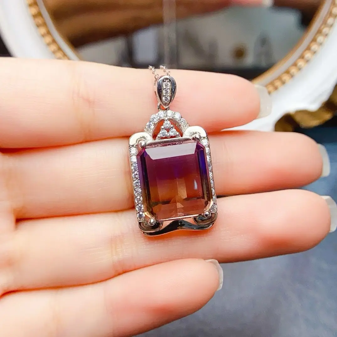 

ZECAA 925 Ametrine Fine Jewelry Woman Ametrine Pendant With Natural Ametrine Gemstone 13*14mm Lady S925 Silver Ametrine Pendant