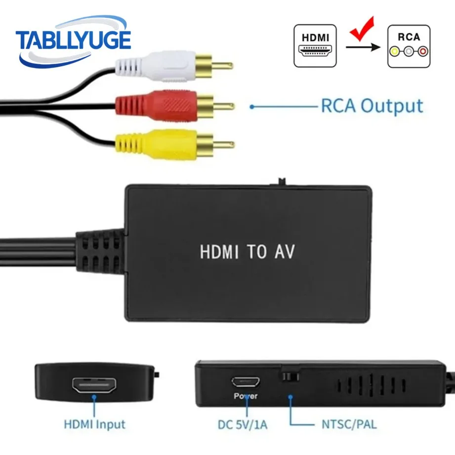 HDMI-compatible To RCA AV/CVBS Adapter Video Converter Box Supports PAL/NTSC Compatible for TV, DVD, Blu-ray Player, HD Box