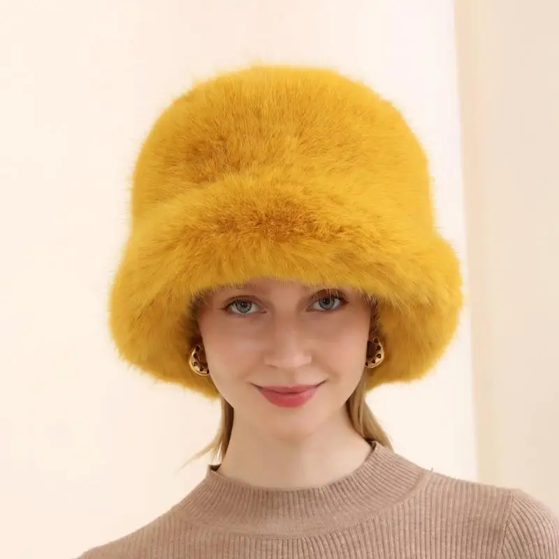 652F Y2k Windproof Bucket Hat Winter Warm Hat Adult Fisherman Hat Russian Cossack