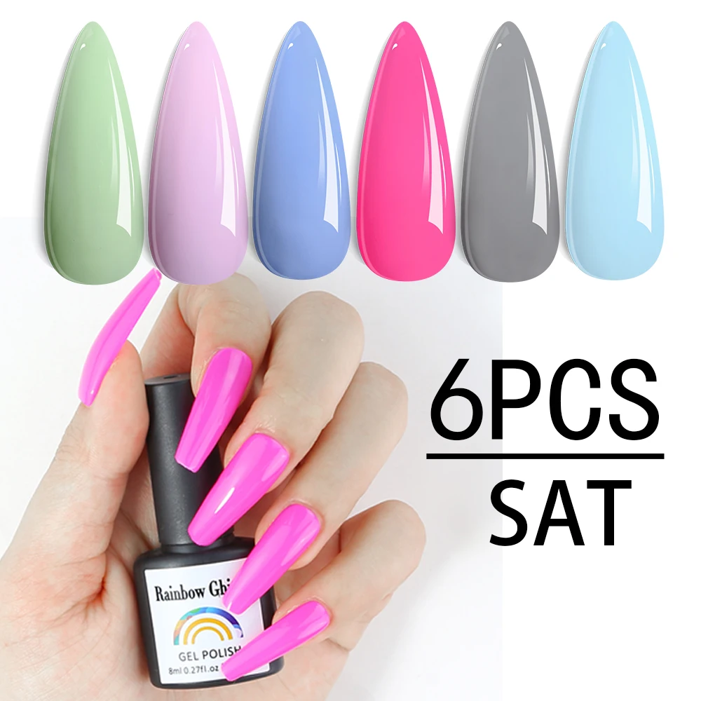 RG 6Pcs/Set Summer Colors Gel Nail Polish For Nails Manicure Nail Art Gel Varnish UV Permanent Seedling Varnish Nails Products