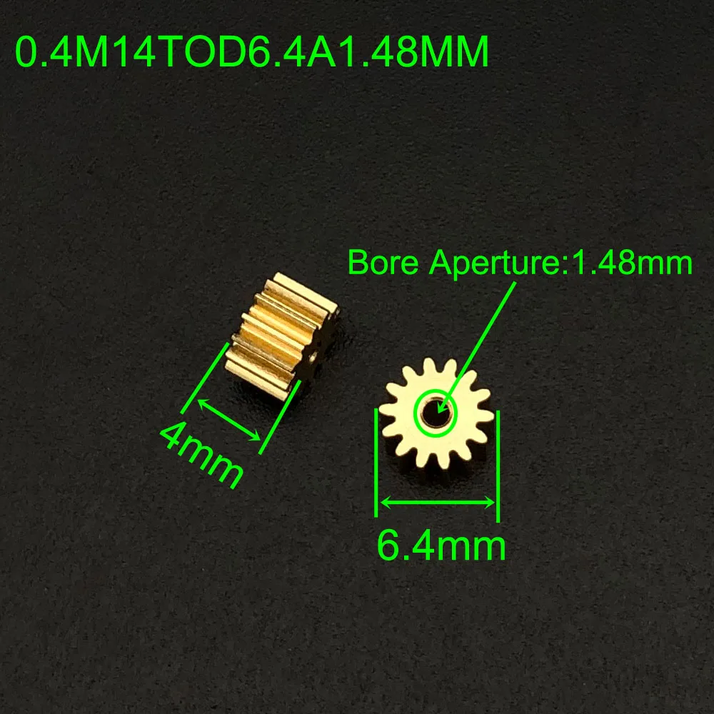 10Pcs/Lot 0.4M Modulus OD 6.4mm x Height /L 4mm 14 Teeth Brass H59 Spur Gear 0.4M 14T Bore Hole Aperture 1.48mm 1.5mm 1.5A Tight