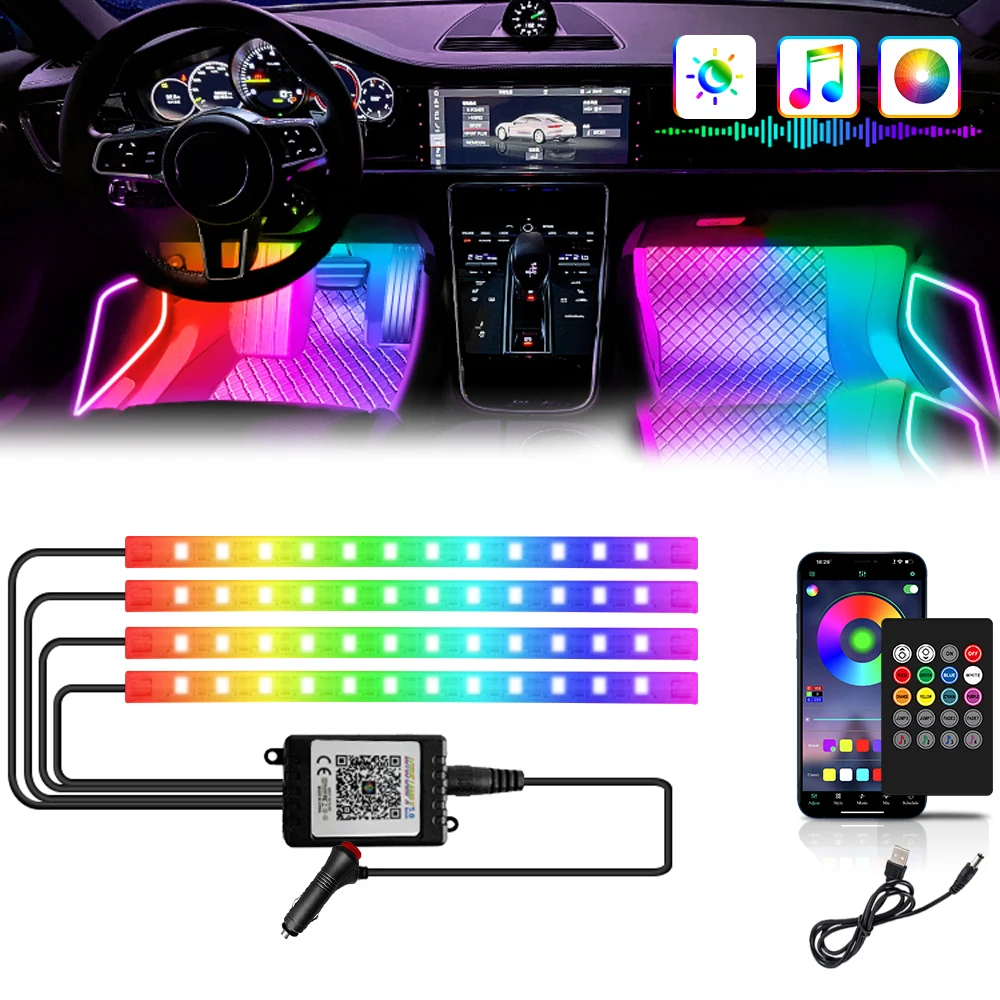 Symphony LED Innenraumbeleuchtung Streifen Fußraumbeleuchtung Dekorative Ambientebeleuchtung Innenraum-Dekorationslampen USB/Zigarettenanzünder APP