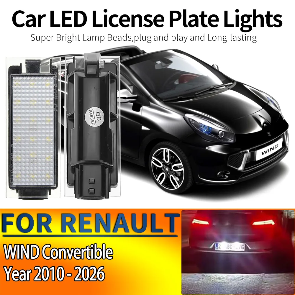 2pcs For RENAULT, WIND Convertible, E4m_ (year 2010-2026) Convertible Car LED License Number Plate lights Assembly Lamp White